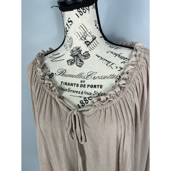 NWOT ruffle collar long sleeve tan on/ off the shoulder blouse with tie detail - Picture 4 of 11